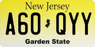 NJ license plate A60QYY