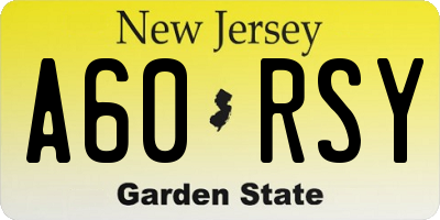 NJ license plate A60RSY