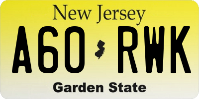 NJ license plate A60RWK