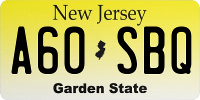 NJ license plate A60SBQ