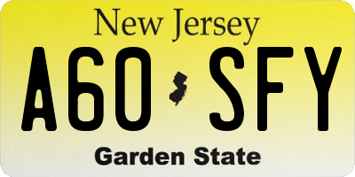 NJ license plate A60SFY