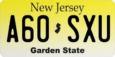 NJ license plate A60SXU