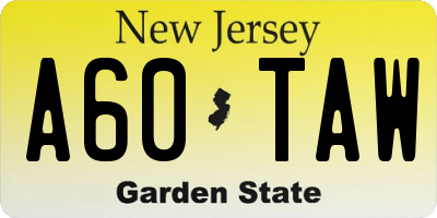 NJ license plate A60TAW