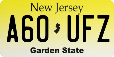 NJ license plate A60UFZ