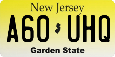 NJ license plate A60UHQ