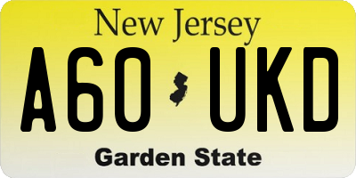 NJ license plate A60UKD