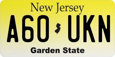 NJ license plate A60UKN