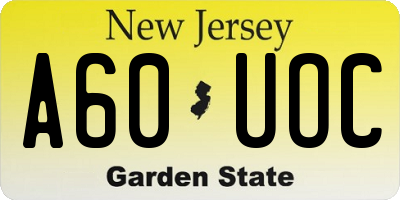 NJ license plate A60UOC