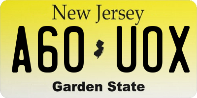 NJ license plate A60UOX