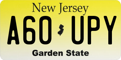 NJ license plate A60UPY