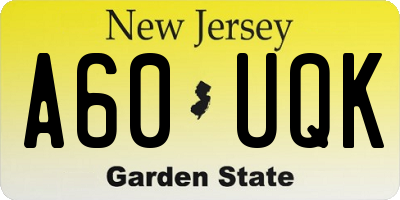 NJ license plate A60UQK