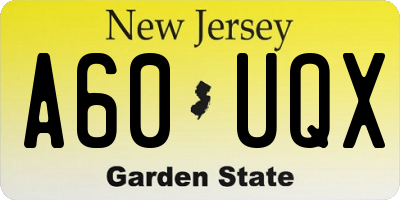 NJ license plate A60UQX