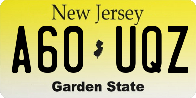 NJ license plate A60UQZ
