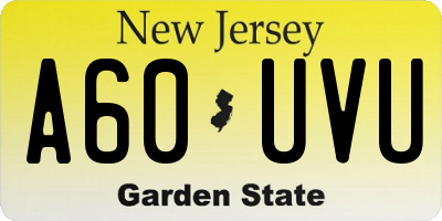 NJ license plate A60UVU