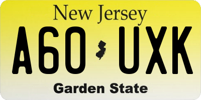 NJ license plate A60UXK