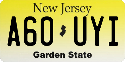 NJ license plate A60UYI