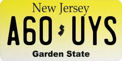 NJ license plate A60UYS