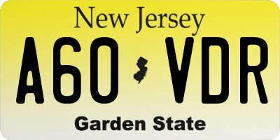 NJ license plate A60VDR