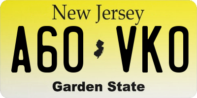 NJ license plate A60VKO
