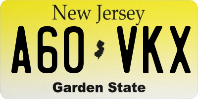 NJ license plate A60VKX