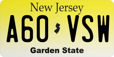 NJ license plate A60VSW
