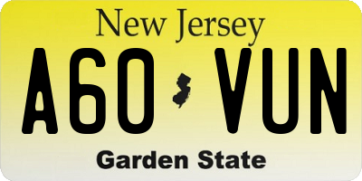 NJ license plate A60VUN