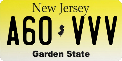 NJ license plate A60VVV