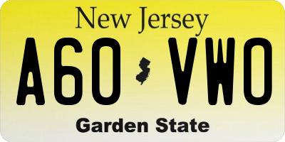 NJ license plate A60VWO