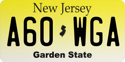 NJ license plate A60WGA