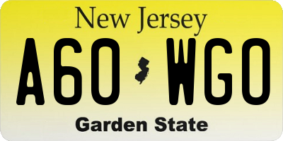 NJ license plate A60WGO