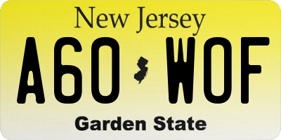 NJ license plate A60WOF