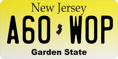 NJ license plate A60WOP