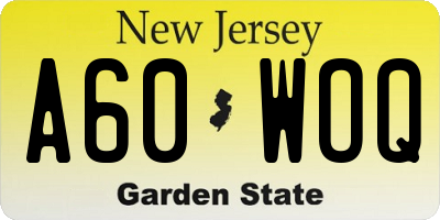 NJ license plate A60WOQ