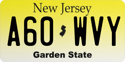 NJ license plate A60WVY