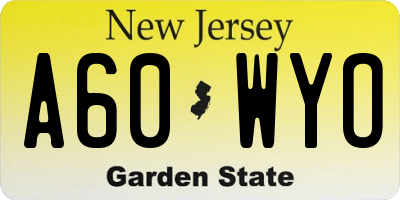 NJ license plate A60WYO