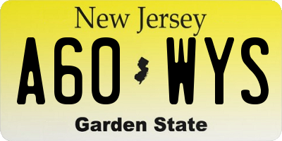 NJ license plate A60WYS