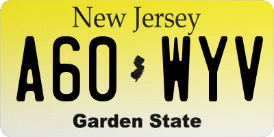 NJ license plate A60WYV