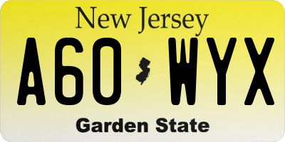 NJ license plate A60WYX