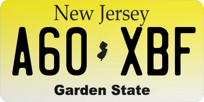 NJ license plate A60XBF