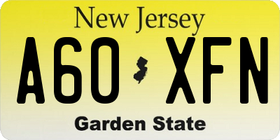 NJ license plate A60XFN