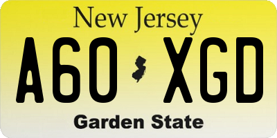 NJ license plate A60XGD