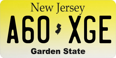 NJ license plate A60XGE