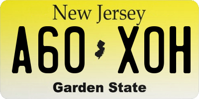 NJ license plate A60XOH