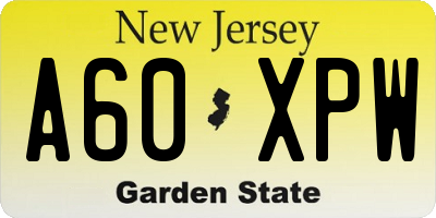 NJ license plate A60XPW