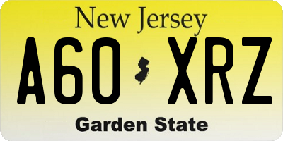 NJ license plate A60XRZ