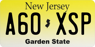 NJ license plate A60XSP