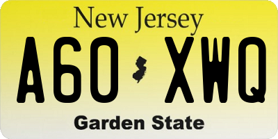 NJ license plate A60XWQ