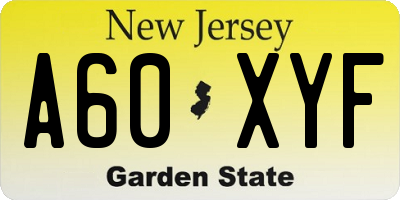 NJ license plate A60XYF