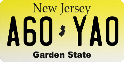 NJ license plate A60YAO