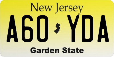 NJ license plate A60YDA
